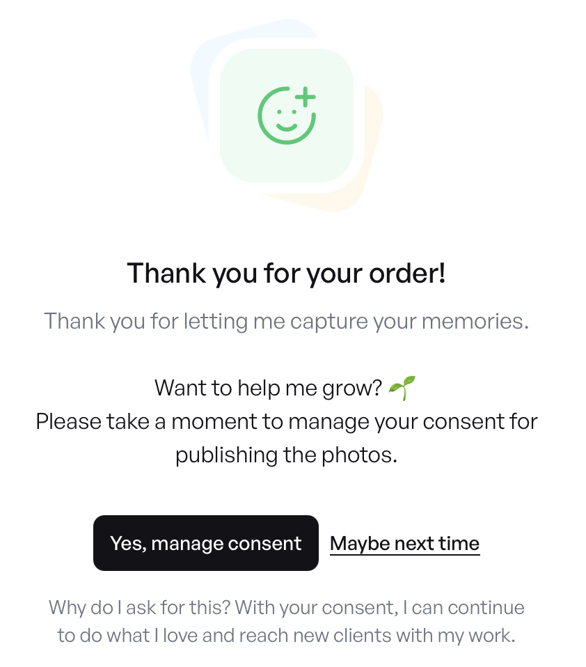 The consent request message shown after the client places an order